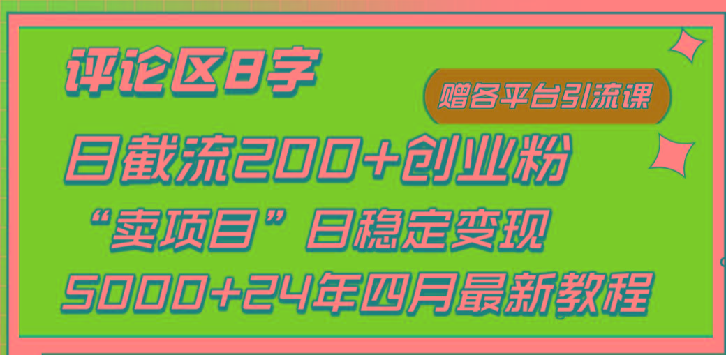 (9851期)评论区8字日载流200+创业粉  日稳定变现5000+24年四月最新教程！-氚客吧
