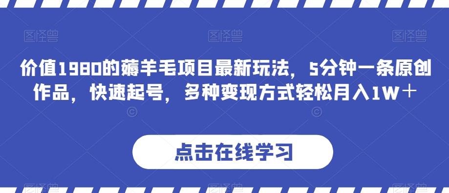 价值1980的薅羊毛项目最新玩法，5分钟一条原创作品，快速起号，多种变现方式轻松月入1W＋【揭秘】-氚客吧