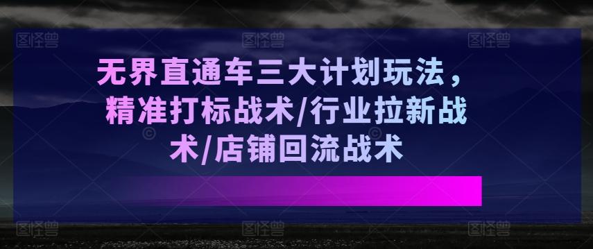无界直通车三大计划玩法，精准打标战术/行业拉新战术/店铺回流战术-氚客吧