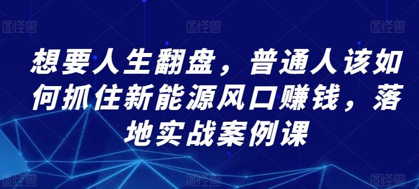想要人生翻盘，普通人该如何抓住新能源风口赚钱，落地实战案例课-氚客吧