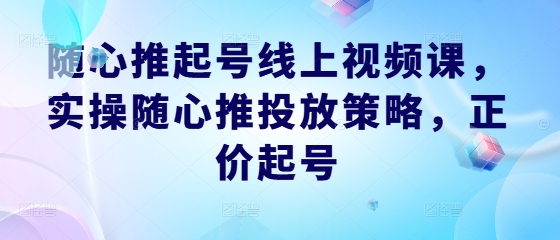 随心推起号线上视频课，实操随心推投放策略，正价起号-氚客吧