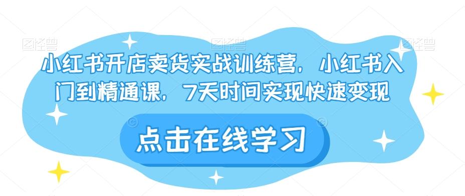小红书开店卖货实战训练营，小红书入门到精通课，7天时间实现快速变现-氚客吧