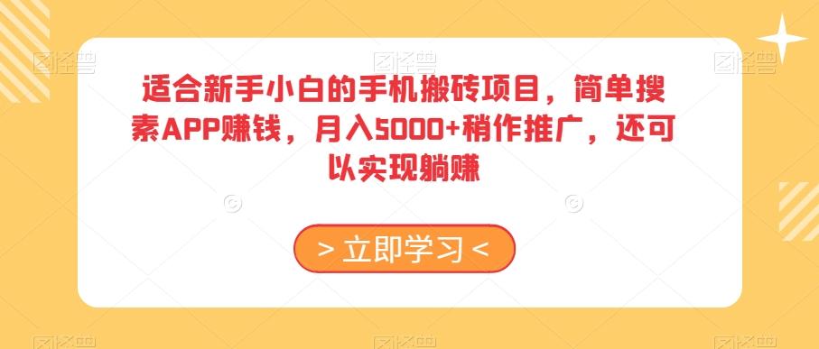 适合新手小白的手机搬砖项目，简单搜素APP赚钱，月入5000+稍作推广，还可以实现躺赚【揭秘】-氚客吧