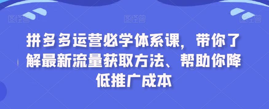 拼多多运营必学体系课，带你了解最新流量获取方法、帮助你降低推广成本-氚客吧