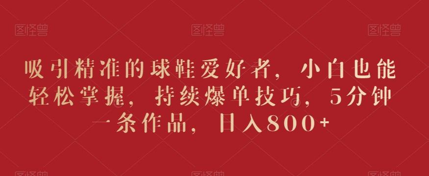 吸引精准的球鞋爱好者，小白也能轻松掌握，持续爆单技巧，5分钟一条作品，日入800+【揭秘】-氚客吧