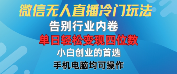 微信无人直播冷门玩法，告别行业内卷，单日轻松变现四位数，小白的创业首选【揭秘】-氚客吧