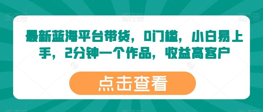 最新蓝海平台带货，0门槛，小白易上手，2分钟一个作品，收益高【揭秘】-氚客吧