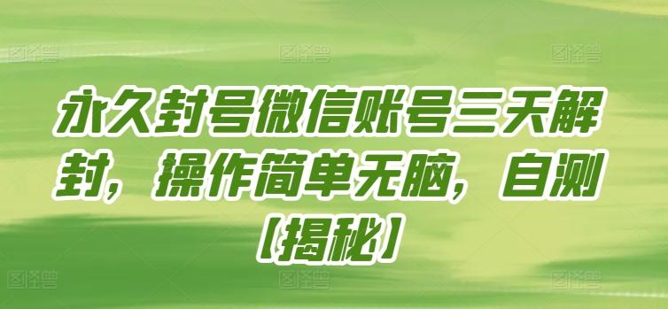 永久封号微信账号三天解封，操作简单无脑，自测【揭秘】-氚客吧