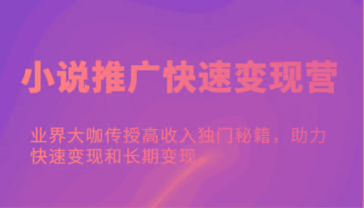 小说推广快速变现营-业界大咖传授高收入独门秘籍，助力快速变现和长期变现。-氚客吧