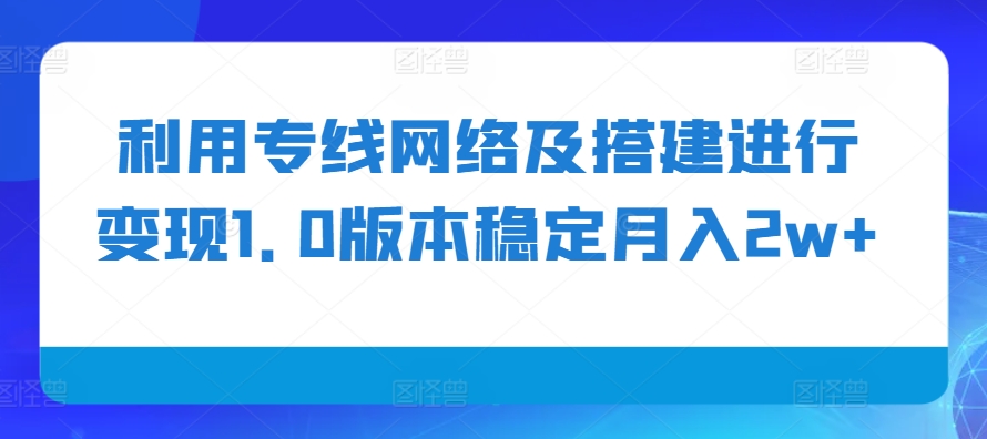 利用专线网络及搭建进行变现1.0版本稳定月入2w+【揭秘】-氚客吧