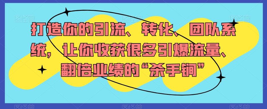 打造你的引流、转化、团队系统，让你收获很多引爆流量、翻倍业绩的“杀手锏”-氚客吧