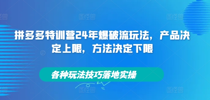 拼多多特训营24年爆破流玩法，产品决定上限，方法决定下限，各种玩法技巧落地实操-氚客吧