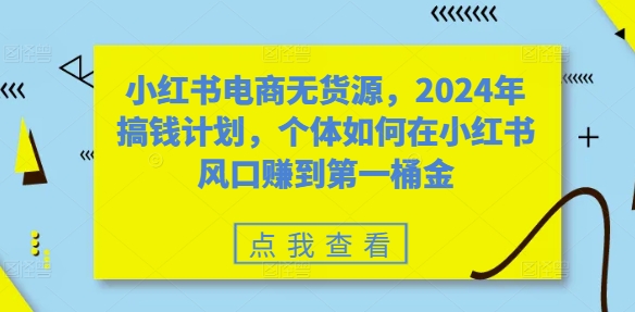 小红书电商无货源，2024年搞钱计划，个体如何在小红书风口赚到第一桶金-氚客吧
