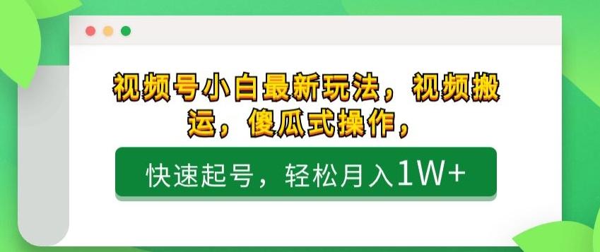 视频号小白最新玩法，视频搬运，傻瓜式操作，快速起号，轻松月入1W+-氚客吧
