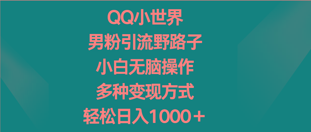 QQ小世界男粉引流野路子，小白无脑操作，多种变现方式轻松日入1000＋-氚客吧