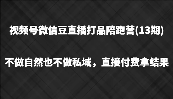 视频号微信豆直播打品陪跑(13期)，不做不自然流不做私域，直接付费拿结果-氚客吧