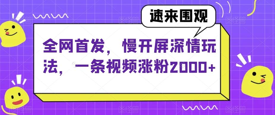 全网首发，慢开屏深情玩法，一条视频涨粉2000+【揭秘】-氚客吧