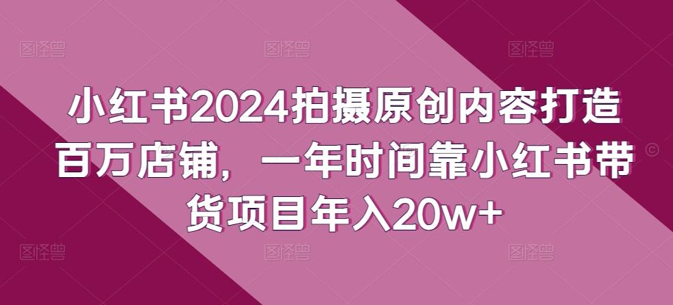 小红书2024拍摄原创内容打造百万店铺，一年时间靠小红书带货项目年入20w+-氚客吧
