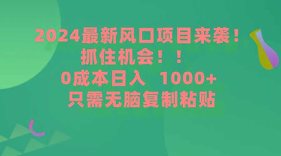 (9899期)2024最新风口项目来袭，抓住机会，0成本一部手机日入1000+，只需无脑复…-氚客吧