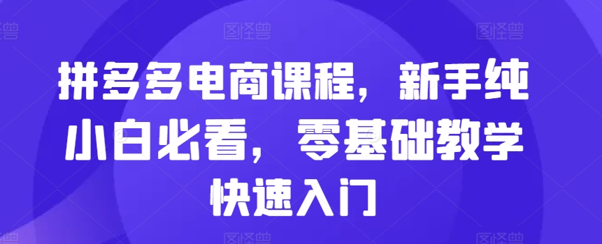 拼多多电商课程，新手纯小白必看，零基础教学快速入门-氚客吧