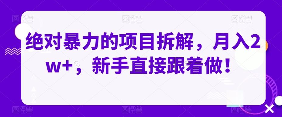 绝对暴力的项目拆解，月入2w+，新手直接跟着做！-氚客吧