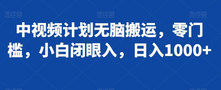 中视频计划无脑搬运，零门槛，小白闭眼入，日入1000+-氚客吧