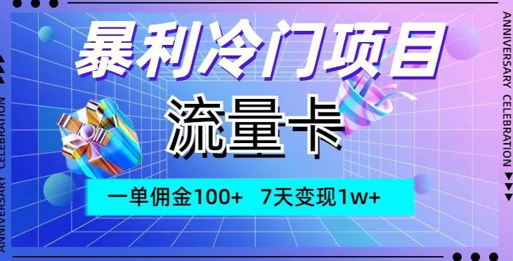 暴利冷门项目，流量卡，一单佣金100+，7天变现1w+-氚客吧