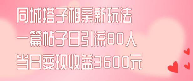 同城搭子相亲新玩法一篇帖子引流80人当日变现3600元(项目教程+实操教程)【揭秘】-氚客吧