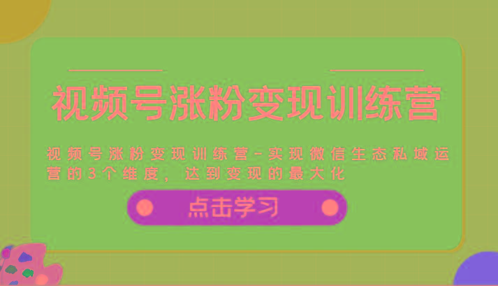 视频号涨粉变现训练营-实现微信生态私域运营的3个维度，达到变现的最大化-氚客吧