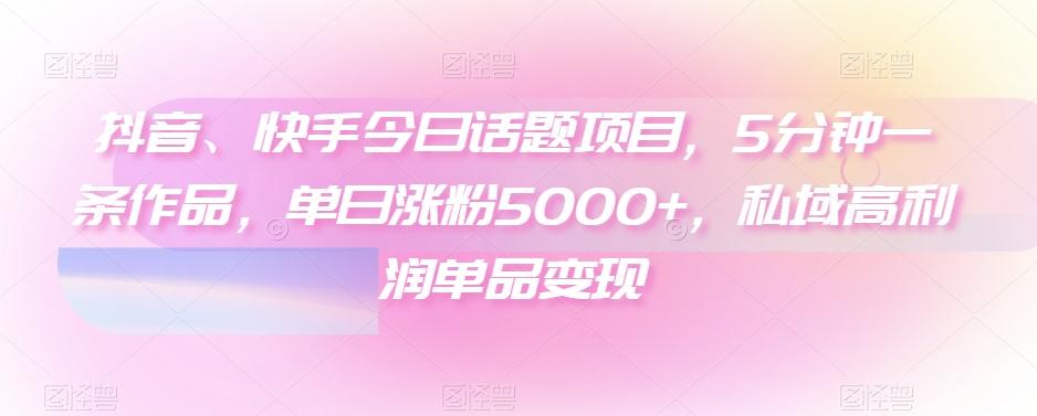 抖音、快手今日话题项目，5分钟一条作品，单日涨粉5000+，私域高利润单品变现-氚客吧