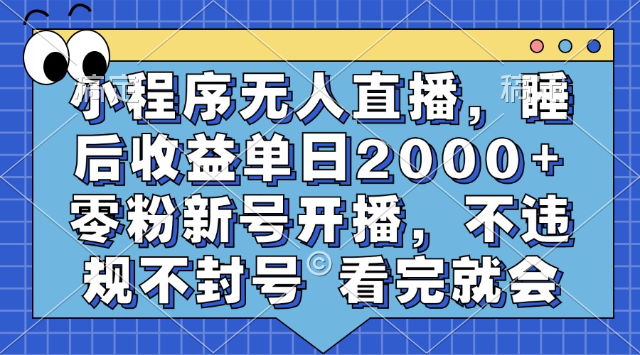 小程序无人直播，睡后收益单日2000+ 零粉新号开播，不违规不封号 看完就会-氚客吧