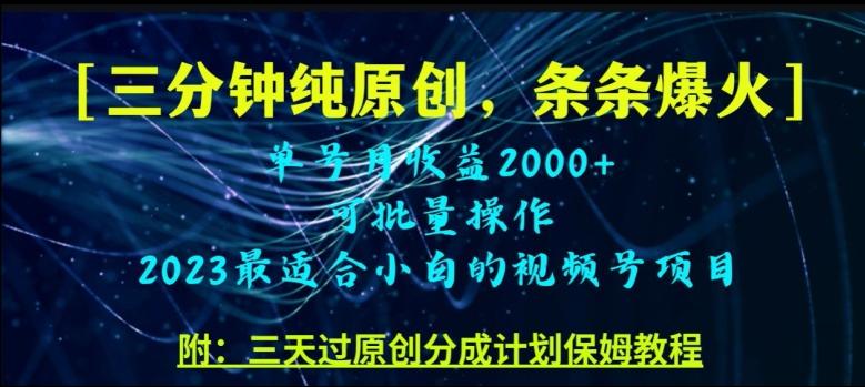 三分钟制作视频号纯原创，条条爆款，轻松月入过万【揭秘】-氚客吧
