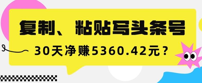 复制、粘贴写头条号，10分钟1篇，30天净赚5360.42元？-氚客吧