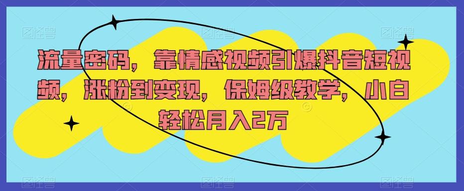 流量密码，靠情感视频引爆抖音短视频，涨粉到变现，保姆级教学，小白轻松月入2万【揭秘】-氚客吧