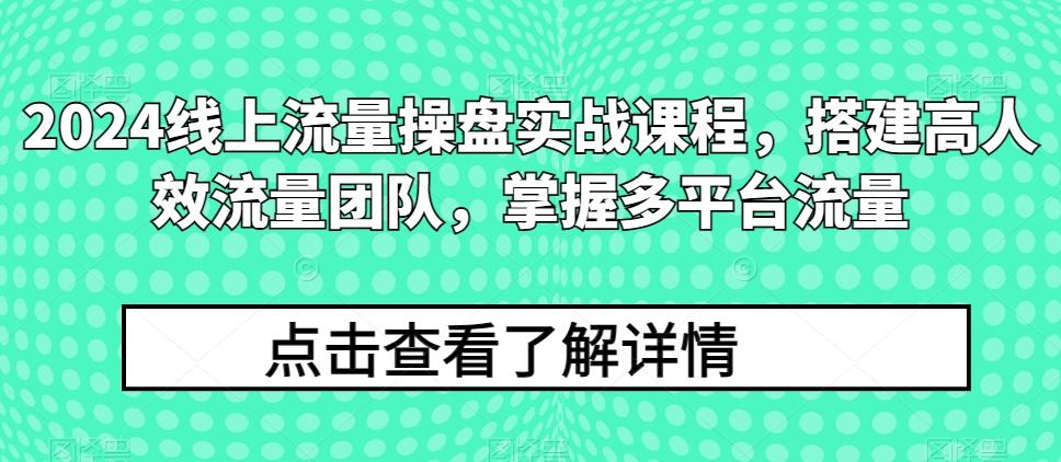 2024线上流量操盘实战课程，搭建高人效流量团队，掌握多平台流量-氚客吧
