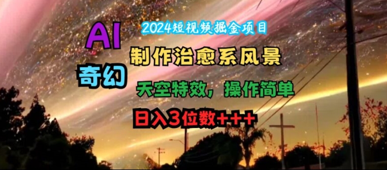 2024短视频掘金项目，AI制作治愈系风景，奇幻天空特效，操作简单，日入3位数【揭秘】-氚客吧