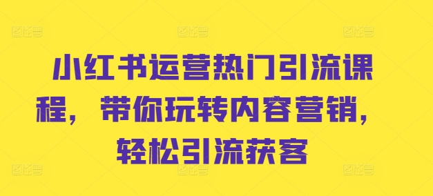 小红书运营热门引流课程，带你玩转内容营销，轻松引流获客-氚客吧