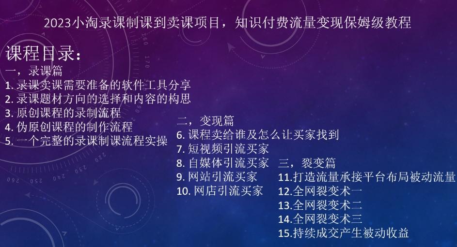2023小淘录课制课到卖课项目，知识付费流量变现保姆级教程-氚客吧