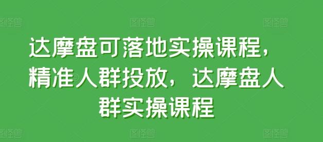 达摩盘可落地实操课程，精准人群投放，达摩盘人群实操课程-氚客吧