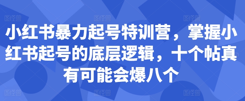 小红书暴力起号特训营，掌握小红书起号的底层逻辑，十个帖真有可能会爆八个-氚客吧