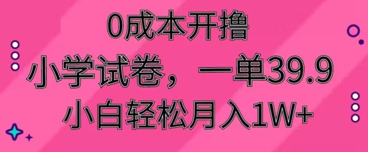 0成本开撸，小学试卷，一单39.9，小白轻松月入1W+-氚客吧