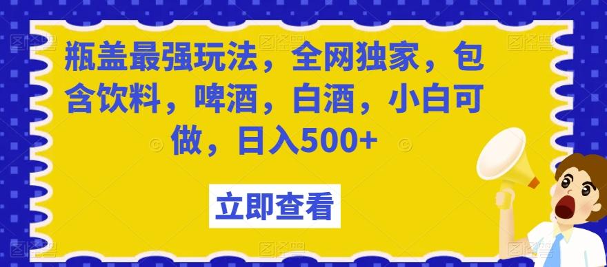 瓶盖最强玩法，全网独家，包含饮料，啤酒，白酒，小白可做，日入500+【揭秘】-氚客吧