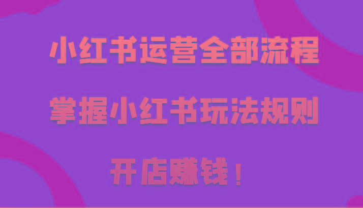 小红书运营全部流程，掌握小红书玩法规则，开店赚钱！-氚客吧