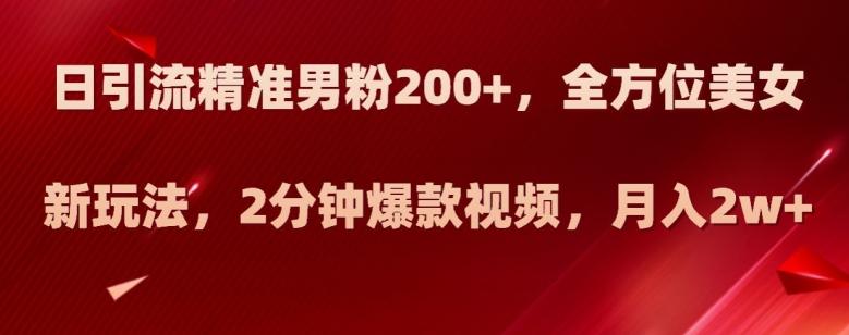 日引流精准男粉200+，全方位美女新玩法，2分钟爆款视频，月入2w+【揭秘】-氚客吧
