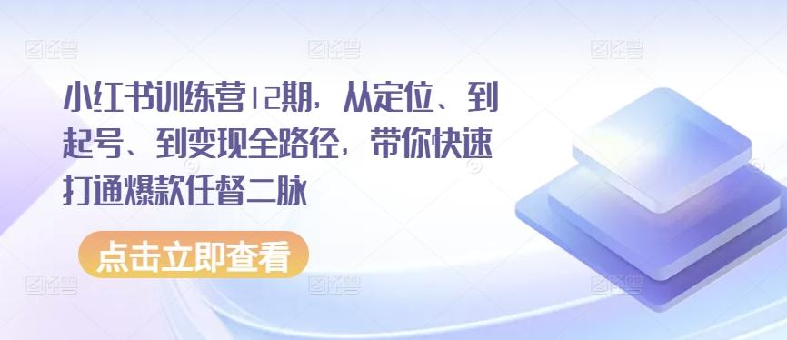 小红书训练营12期，从定位、到起号、到变现全路径，带你快速打通爆款任督二脉-氚客吧