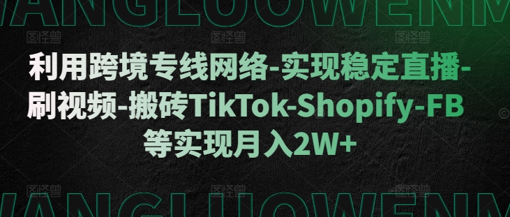 利用跨境专线网络-实现稳定直播-刷视频-搬砖TikTok-Shopify-FB等实现月入2W+【揭秘】-氚客吧
