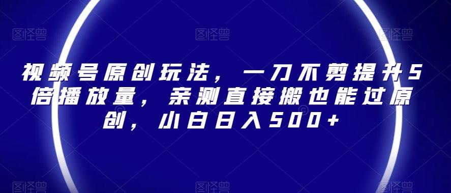 视频号原创玩法，一刀不剪提升5倍播放量，亲测直接搬也能过原创，小白日入500+【揭秘】-氚客吧