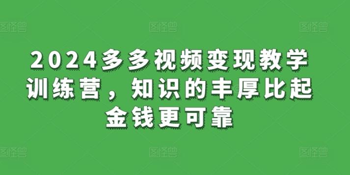 2024多多视频变现教学训练营，知识的丰厚比起金钱更可靠-氚客吧