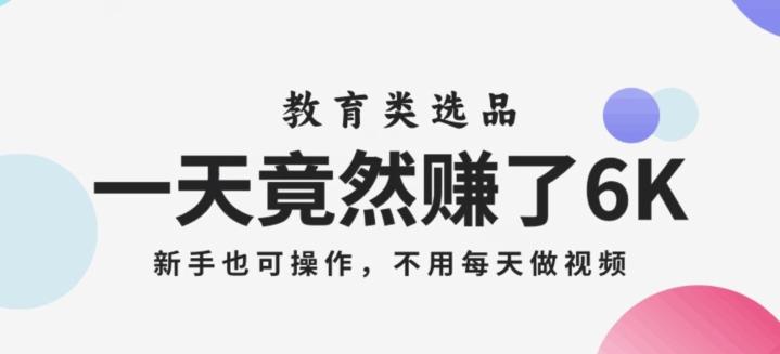 一天竟然赚了6000多，教育类选品，新手也可操作，更不用每天做短视频【揭秘】-氚客吧