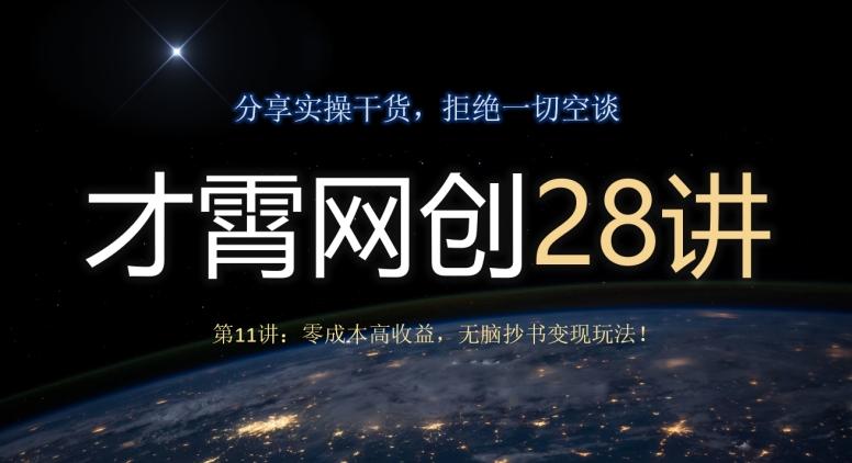 才霄网创28讲第11讲：零成本高收益，无脑抄书变现玩法！-氚客吧